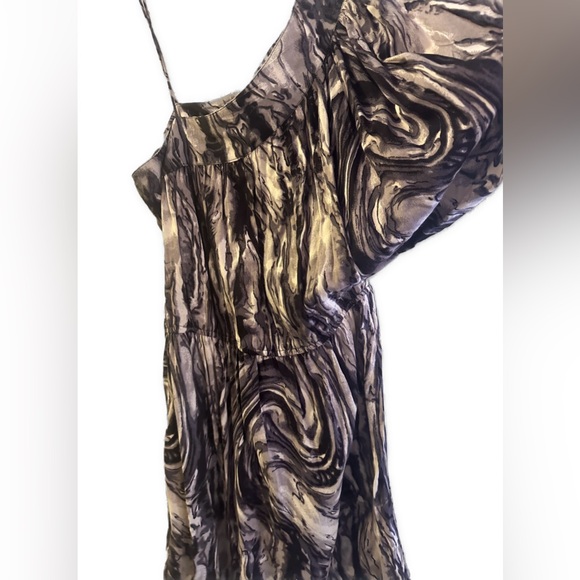 Angie Rayon Multi Gray Black striped print One Shoulder Mini Dress - Picture 3 of 5